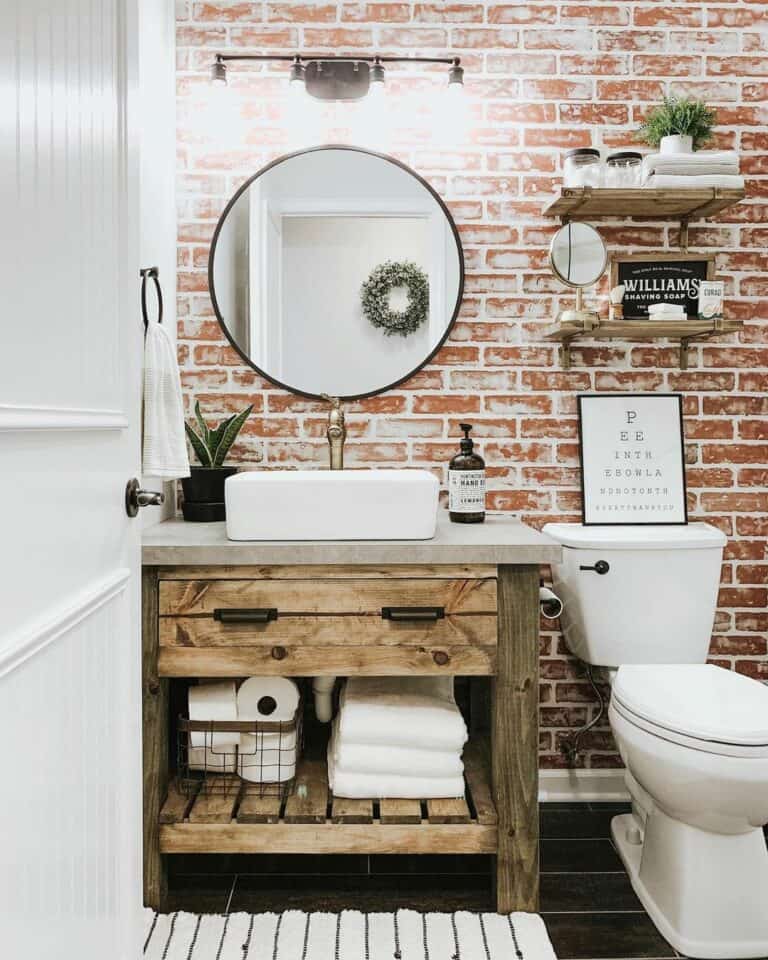 Rustic Brick Wall in Modern Bathroom