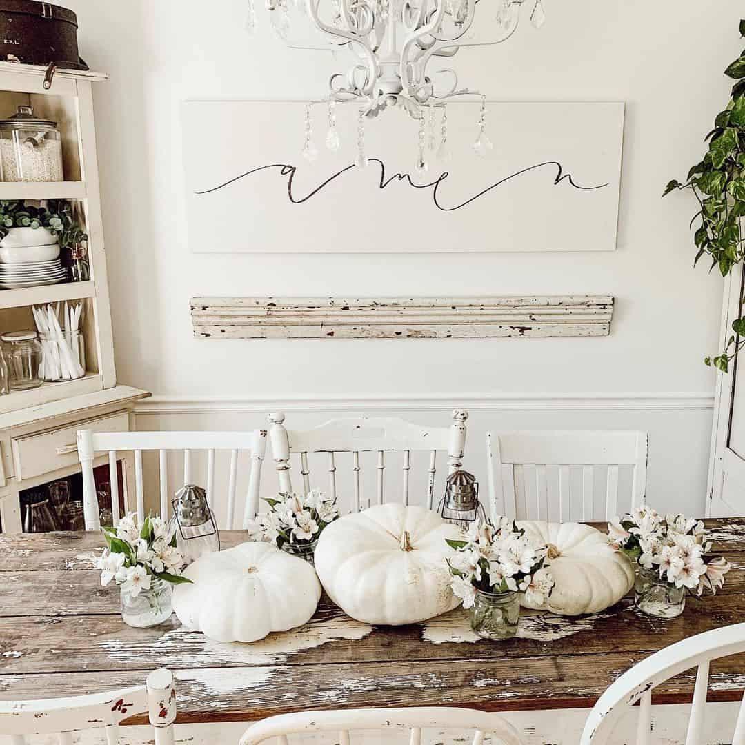 Rustic Dining Space with Pumpkin Centerpiece - Soul & Lane