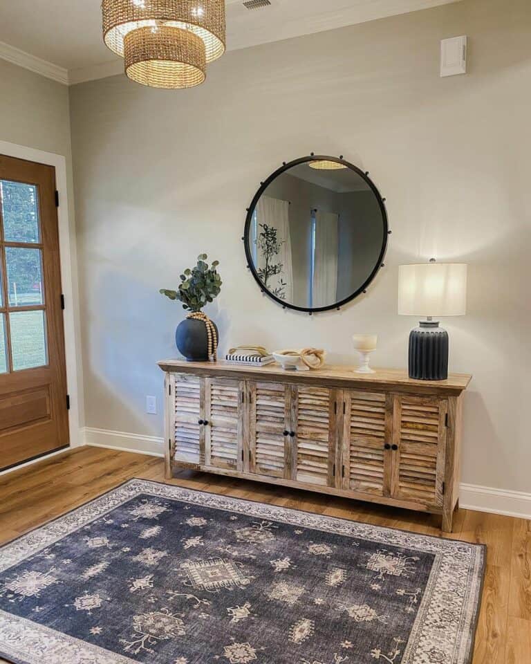Rustic Entryway With Patterned Rug