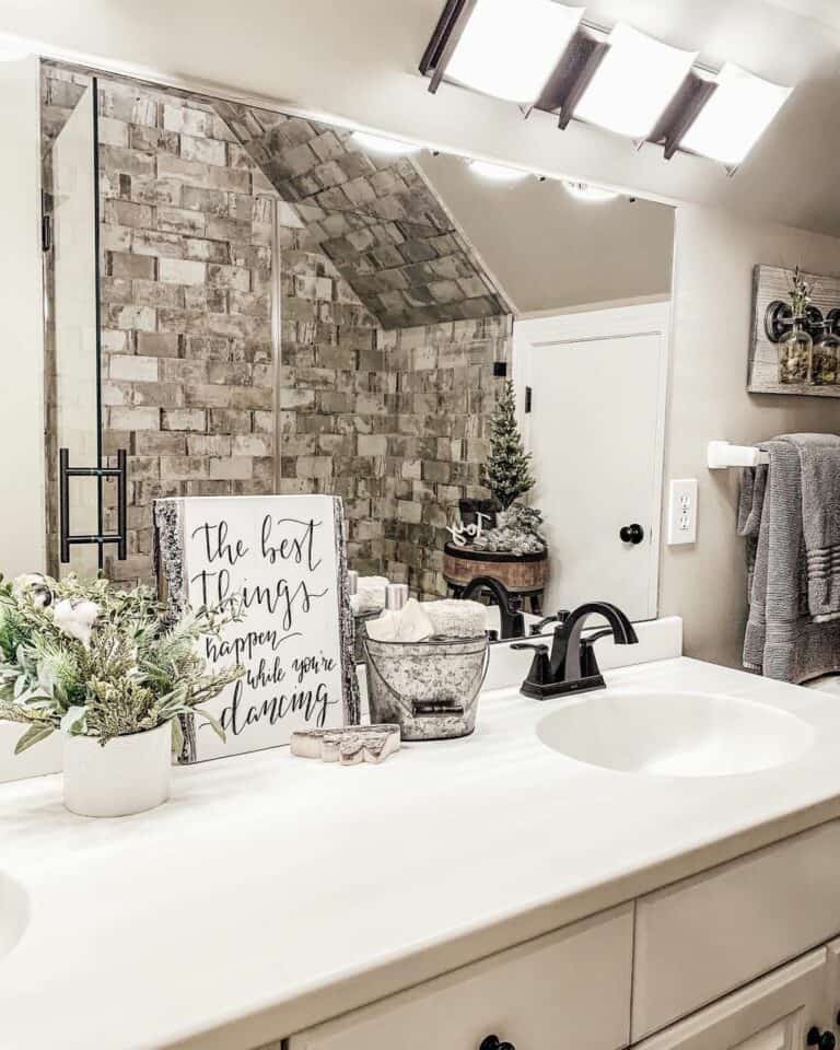 Rustic Farmhouse Bathroom With Glass Shower Door