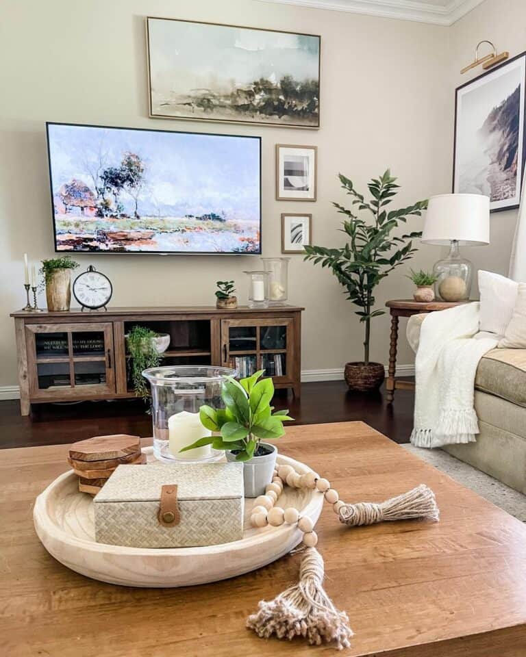 Rustic Farmhouse Living Room With TV