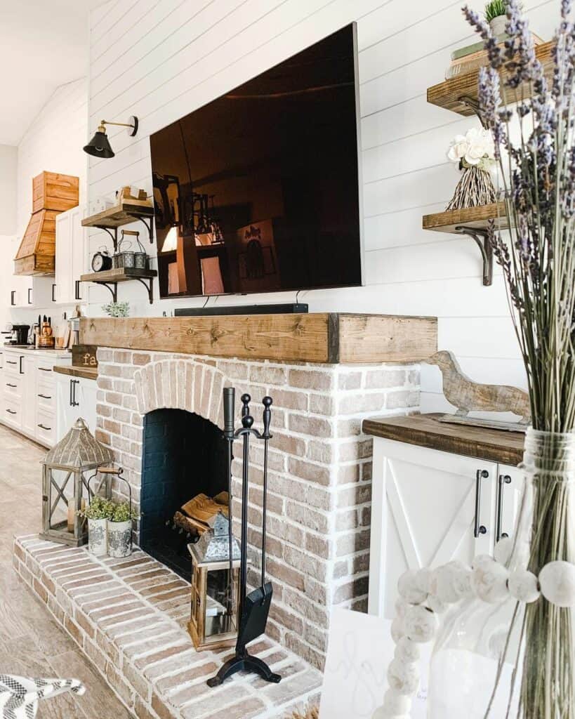 Rustic Fireplace with a TV