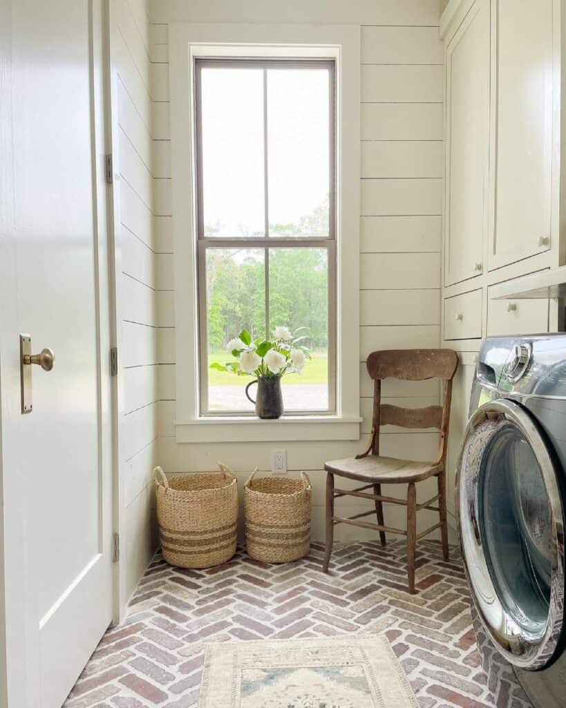 Rustic Laundry Room With Floor-To-Ceiling Cabinets