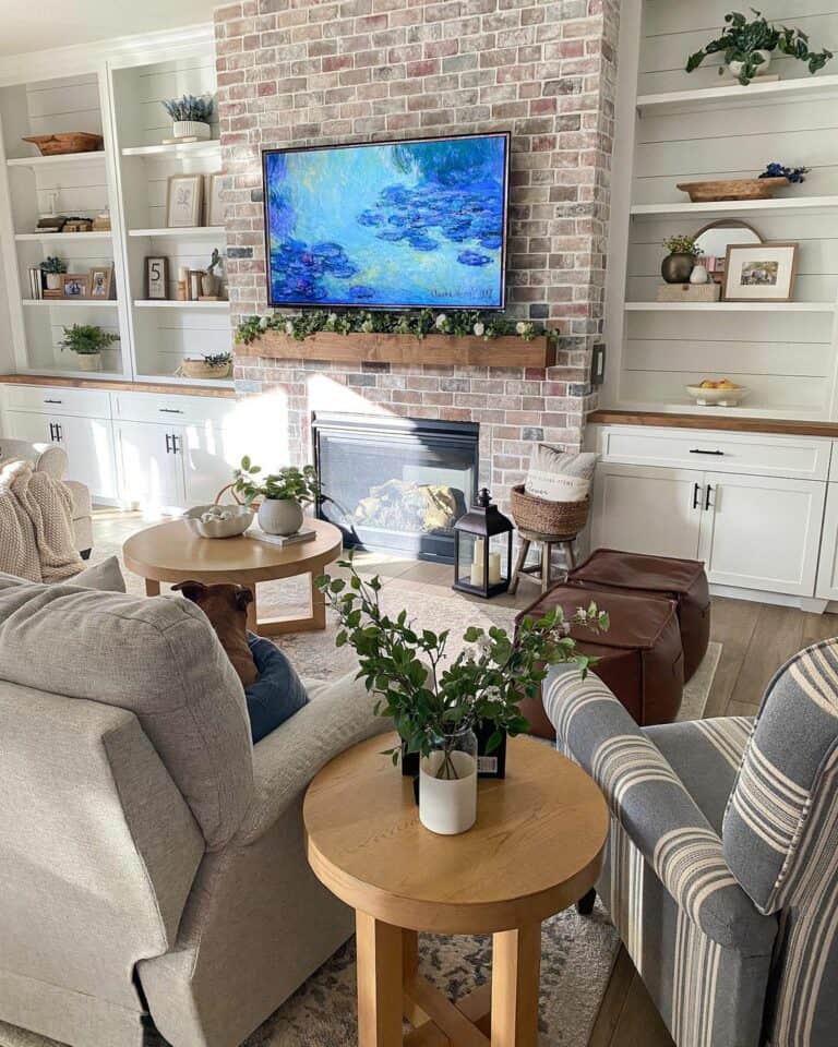 Rustic Living Room With a Fireplace