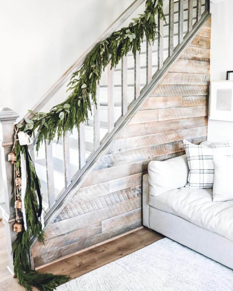 Rustic Shiplap Staircase with Garland