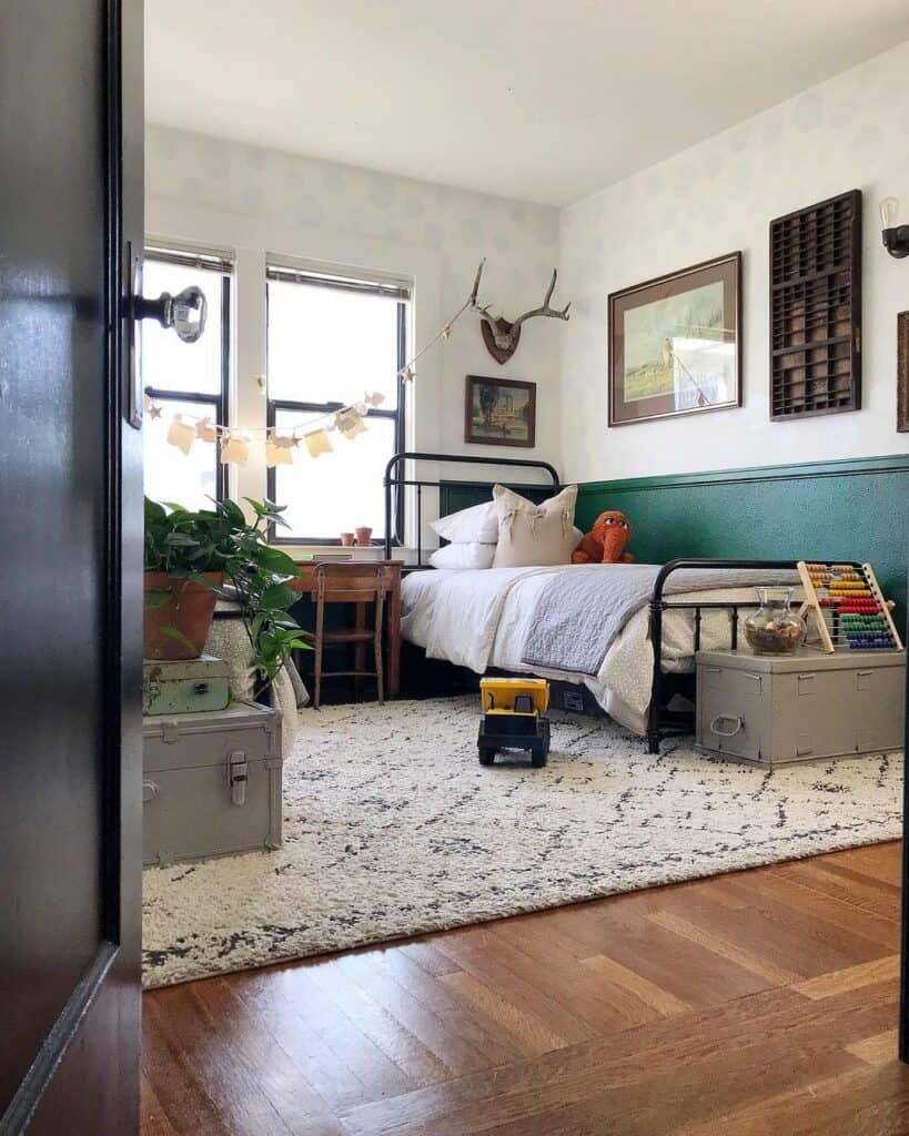 Rustic Twin Beds in Vintage Kids' Room