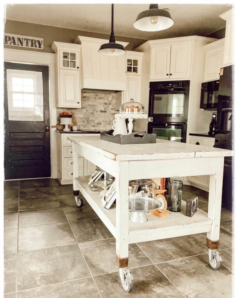 Rustic White Kitchen Island With Wheels