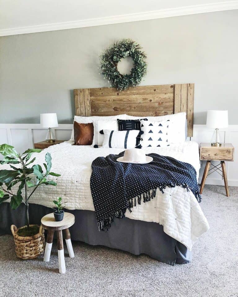 Rustic White and Navy Farmhouse Bedroom Idea - Soul & Lane