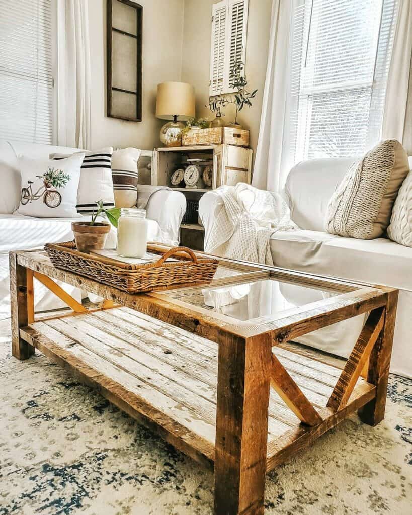 Rustic Wood and Glass Coffee Table