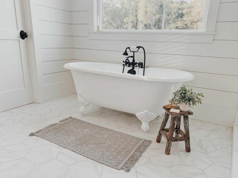 Rustic Wooden Bathroom Stool for White Claw Foot Tub