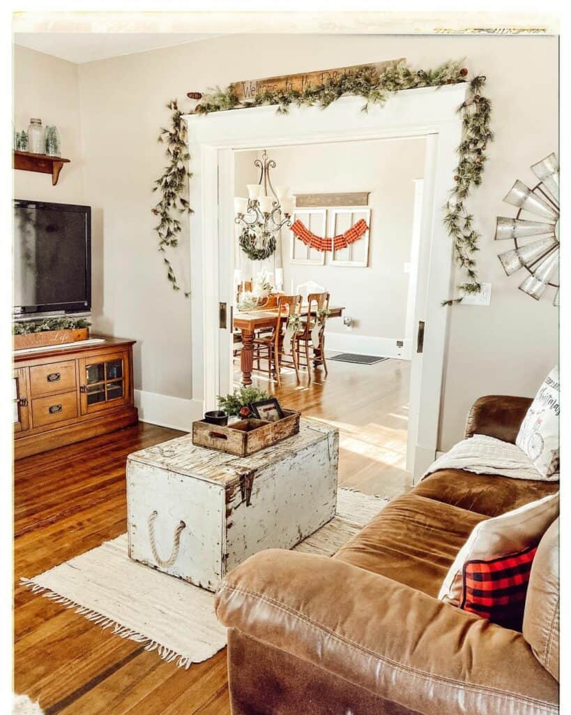 Rustic Wooden Tray on a Weathered White Trunk