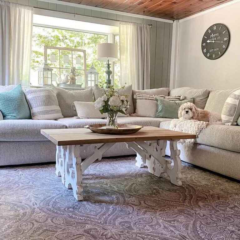 Sage Accent Wall and Gray Sectional Sofa