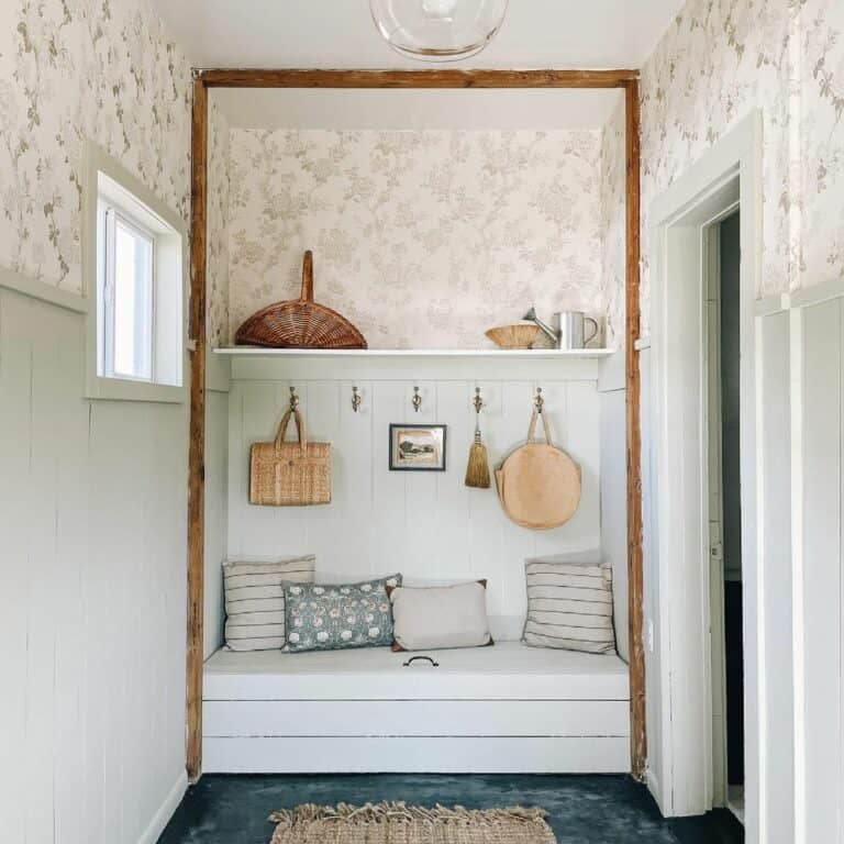 Sage and Floral Entryway with Farmhouse-style Wallpaper