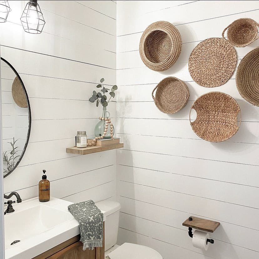 Shiplap Bathroom Walls with Basket Accents