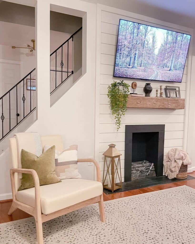 Shiplap Column Fireplace with Mounted TV