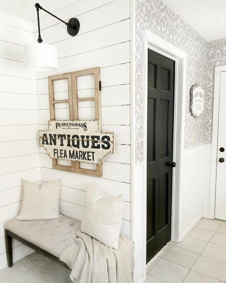 Shiplap Entryway With Tufted Bench