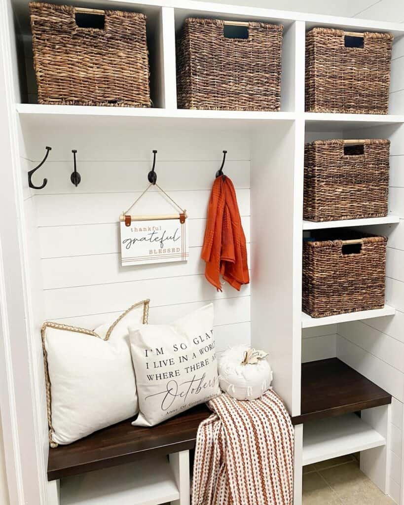 Shiplap Entryway with Storage Baskets