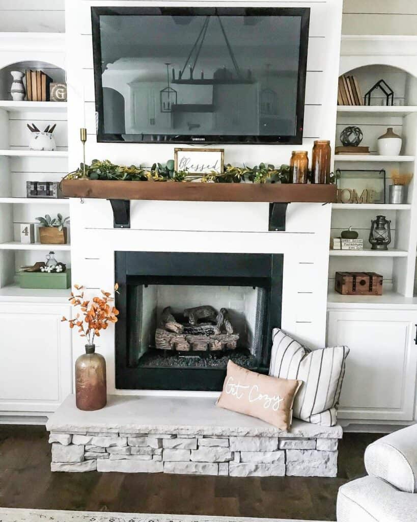 Shiplap Fireplace with TV