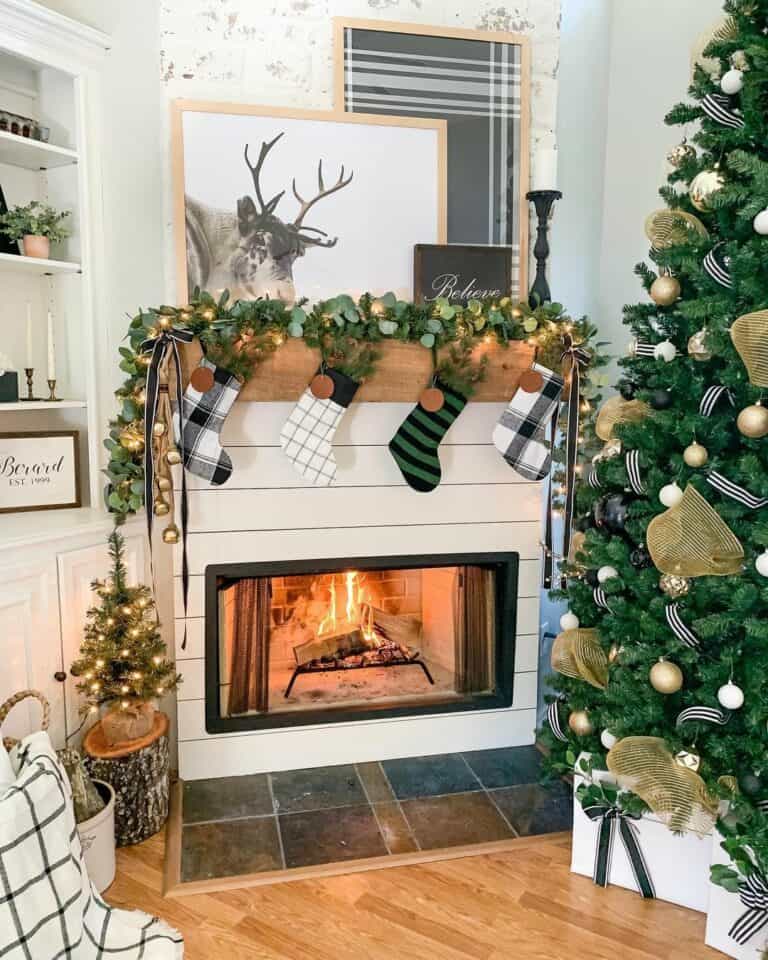 Shiplap Fireplace with Tile Hearth