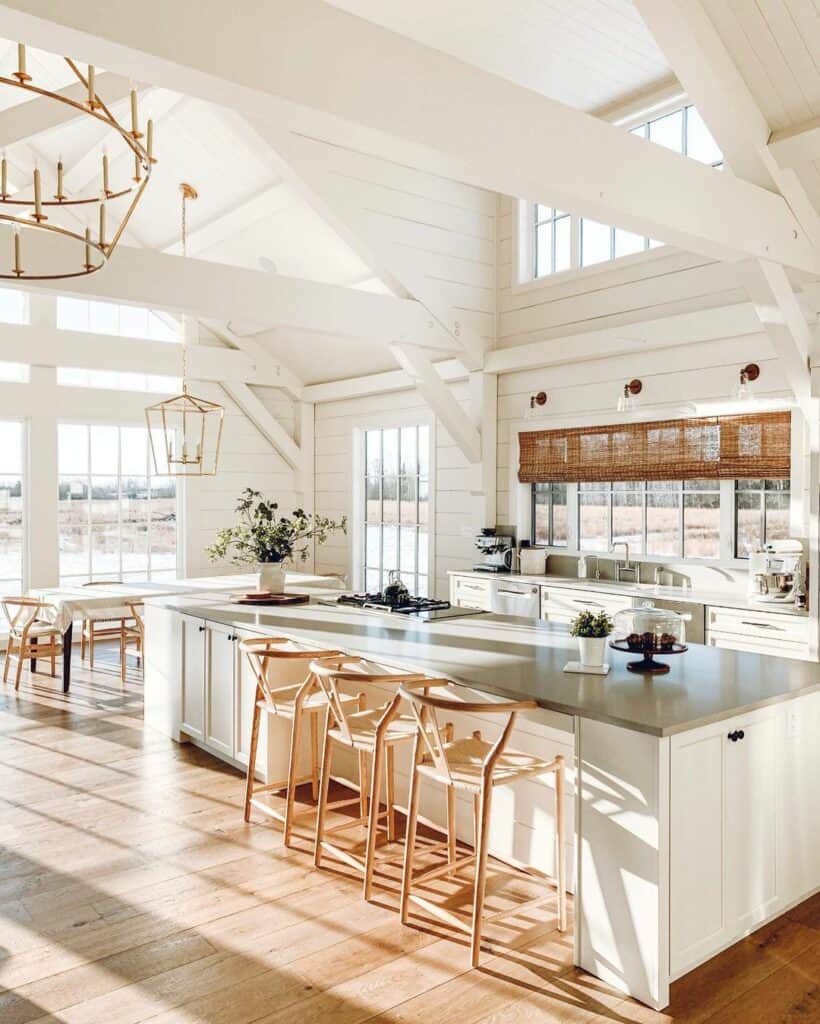 Shiplap Kitchen With Varying Light Fixtures