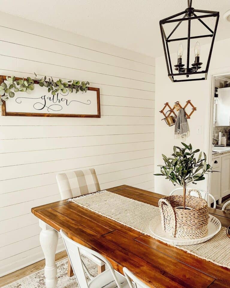 Shiplap Paneling Accent Wall in Dining Room