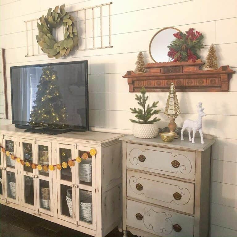 Shiplap Paneling Wall With Farmhouse Console