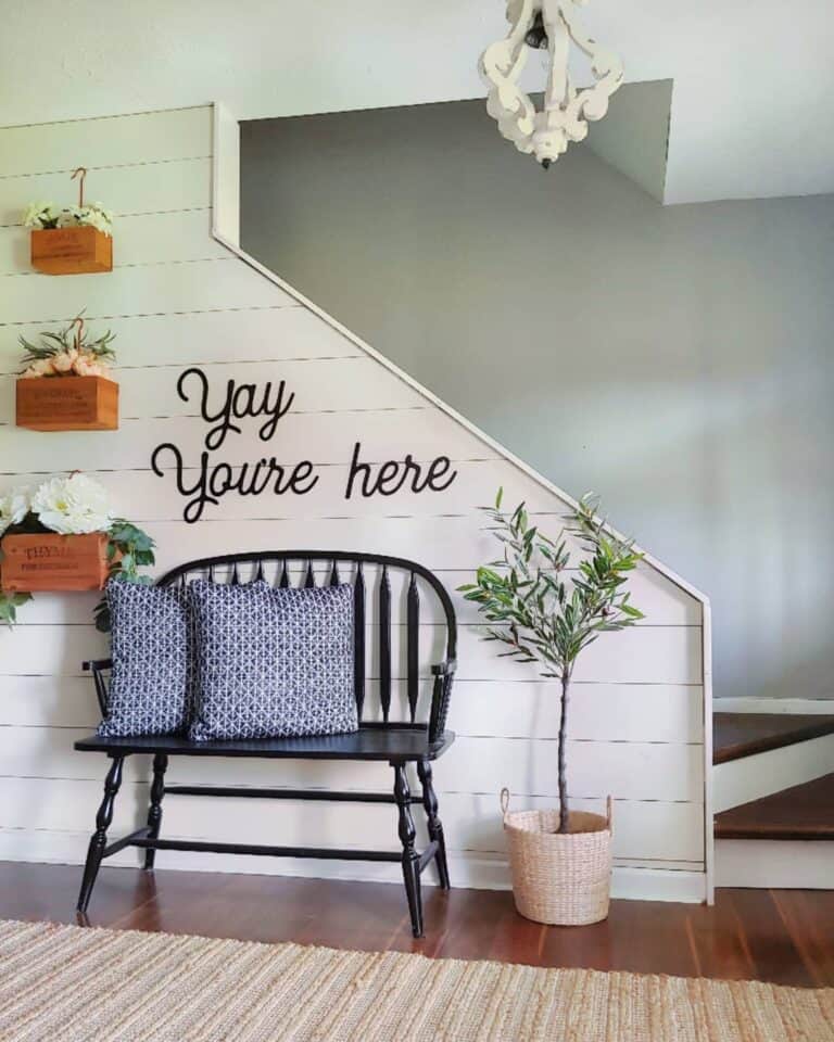 Shiplap Staircase Wall with Wooden Planters