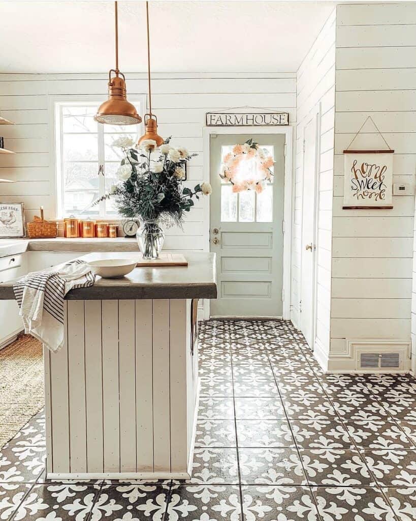 Shiplap Walls and Patterned Flooring