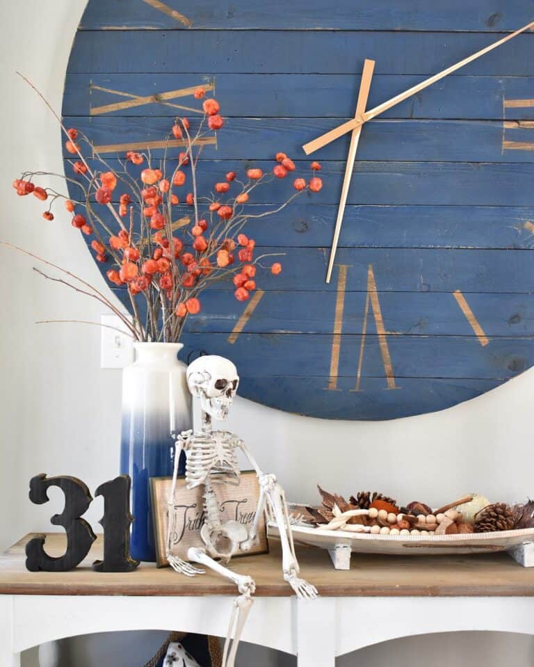 Side Table with Blue Wall Clock