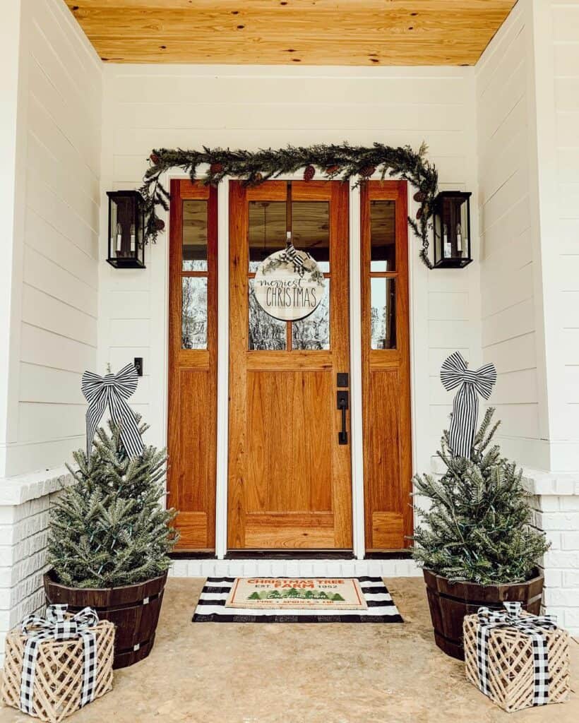Simple Black and White Christmas Tree Bow Porch Décor