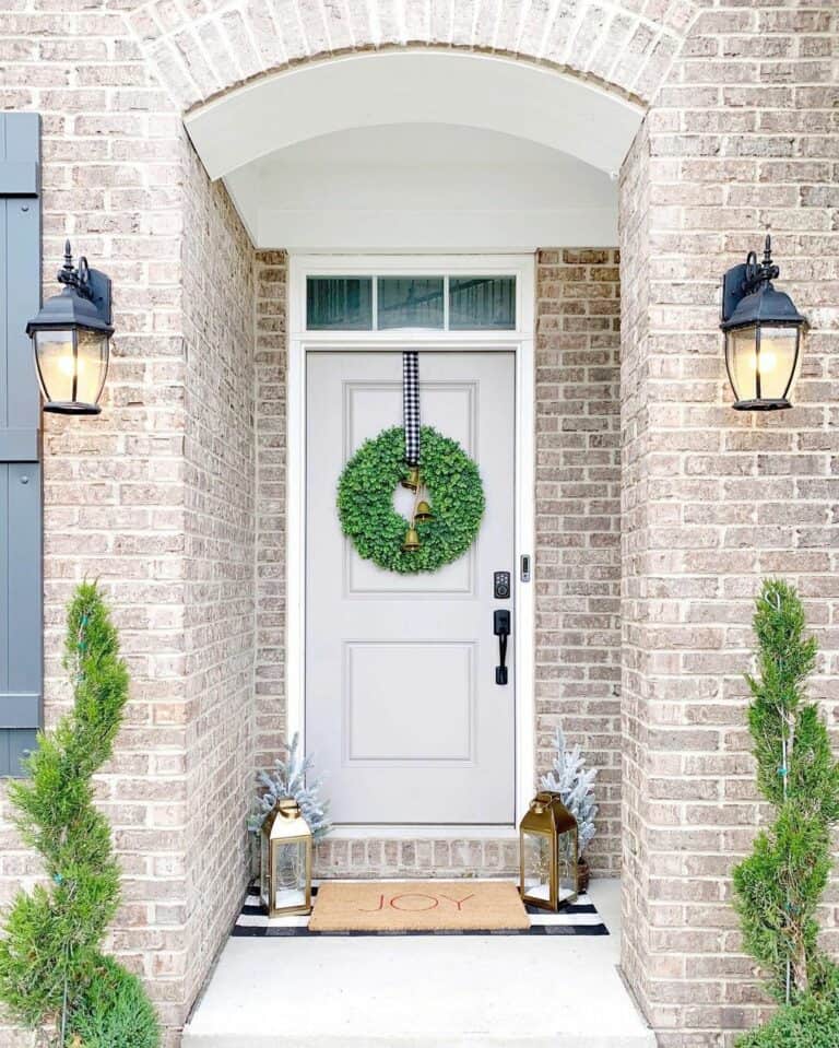 Simple Green Wreath on a Grey Front Door