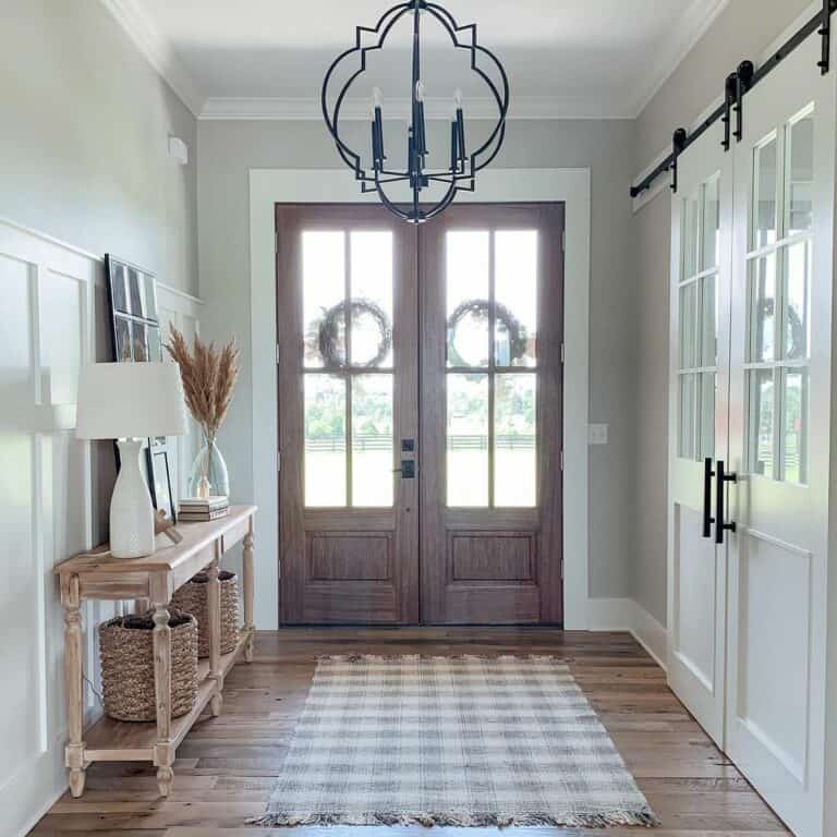 Sliding Barn Doors and Plaid Mat