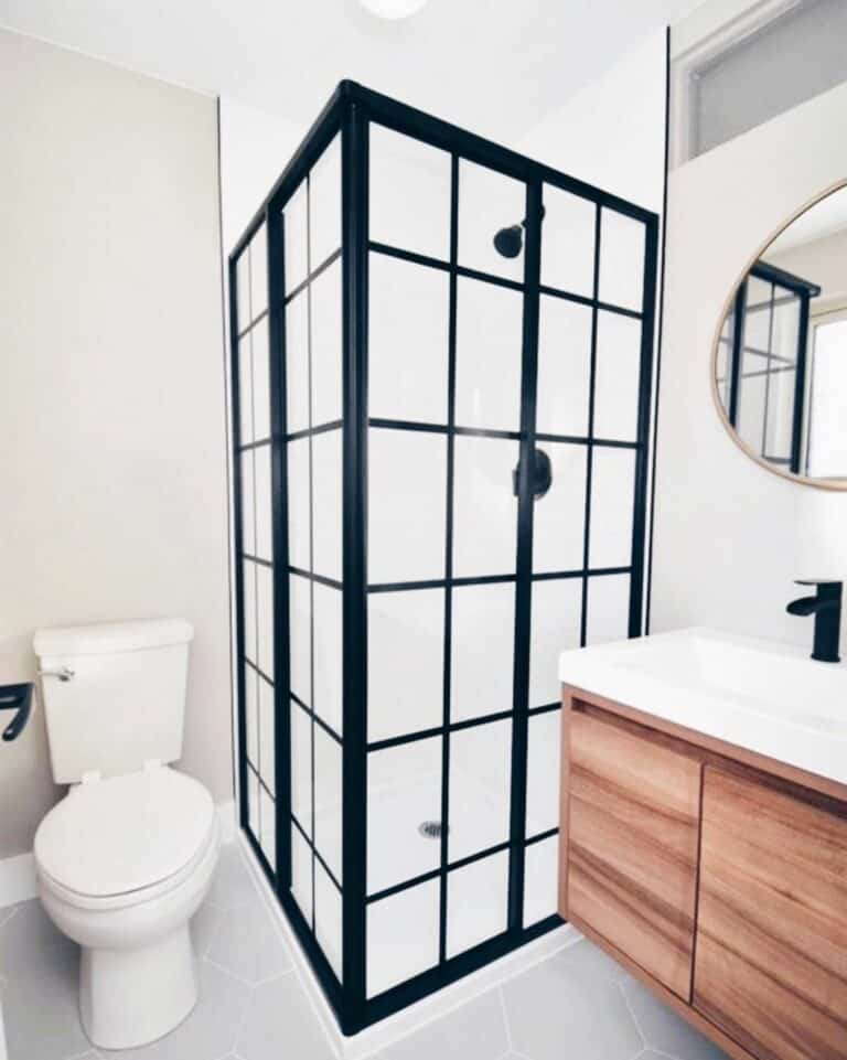 Small Bathroom With Light Gray Hexagon Tile Floor