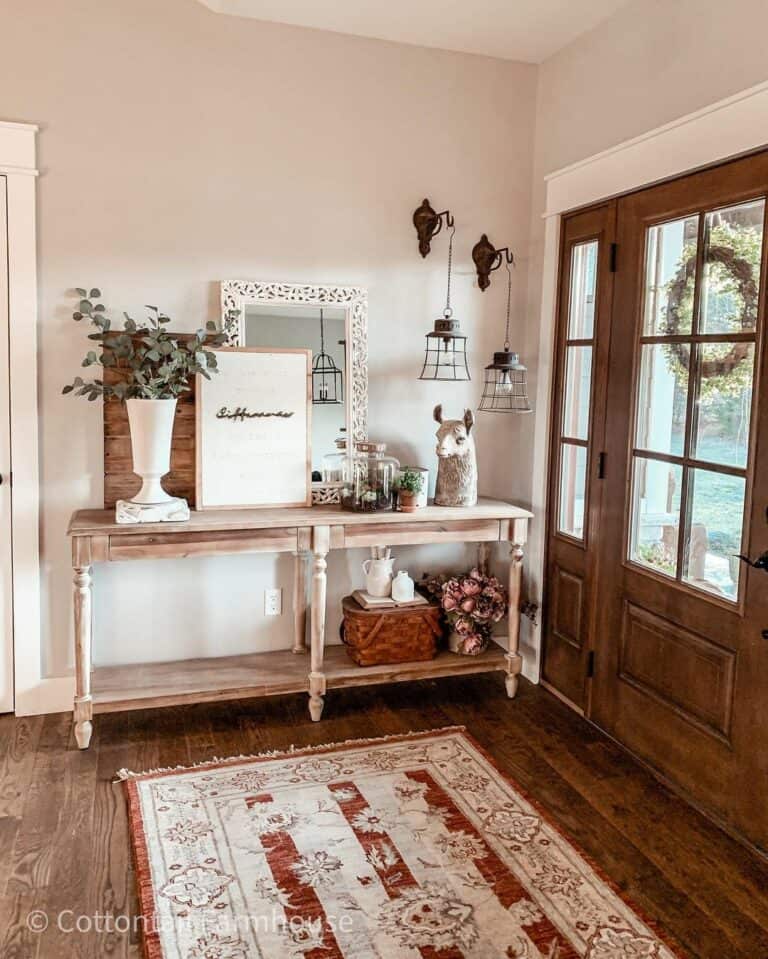 Small Entryway With Red Turkish Rug