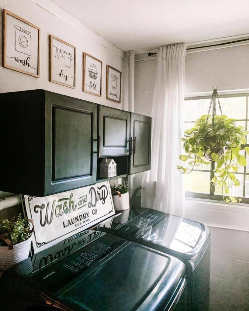 Small Laundry Room With Black Cabinets