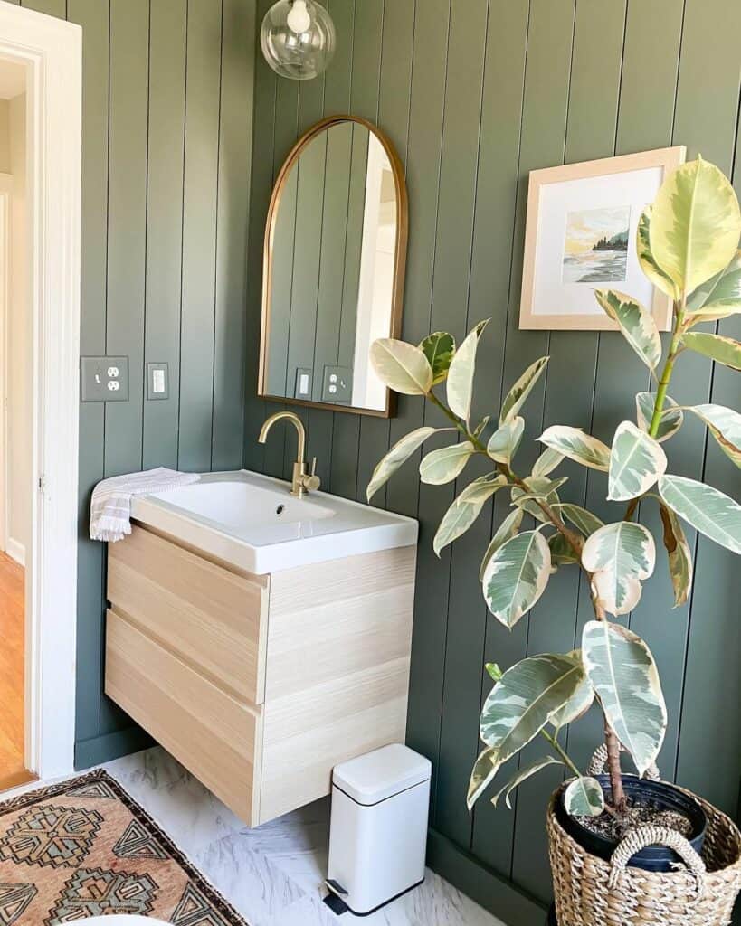 Small Sage Green Shiplap Bathroom