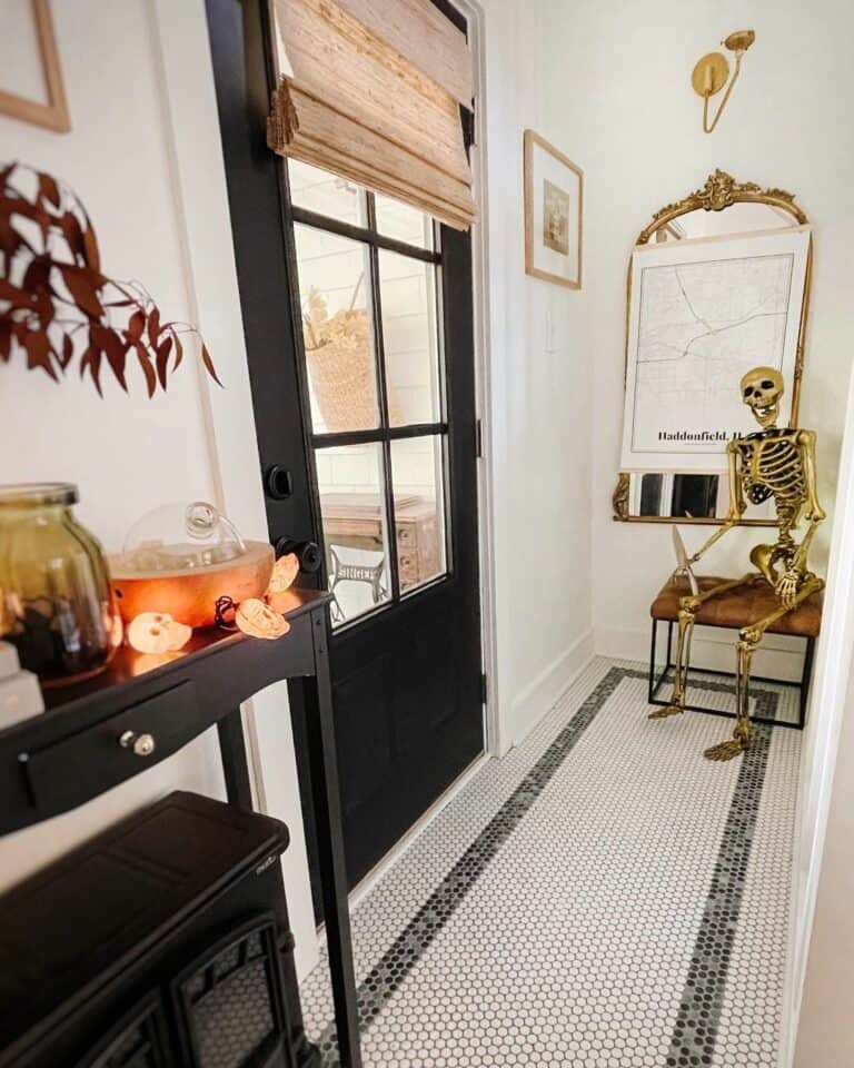 Small White Hexagon Tiles in an Entryway