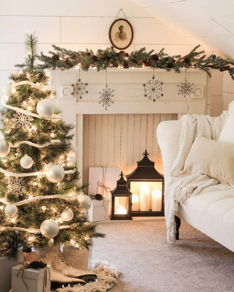 Snowflake Garland and White Christmas Ornaments
