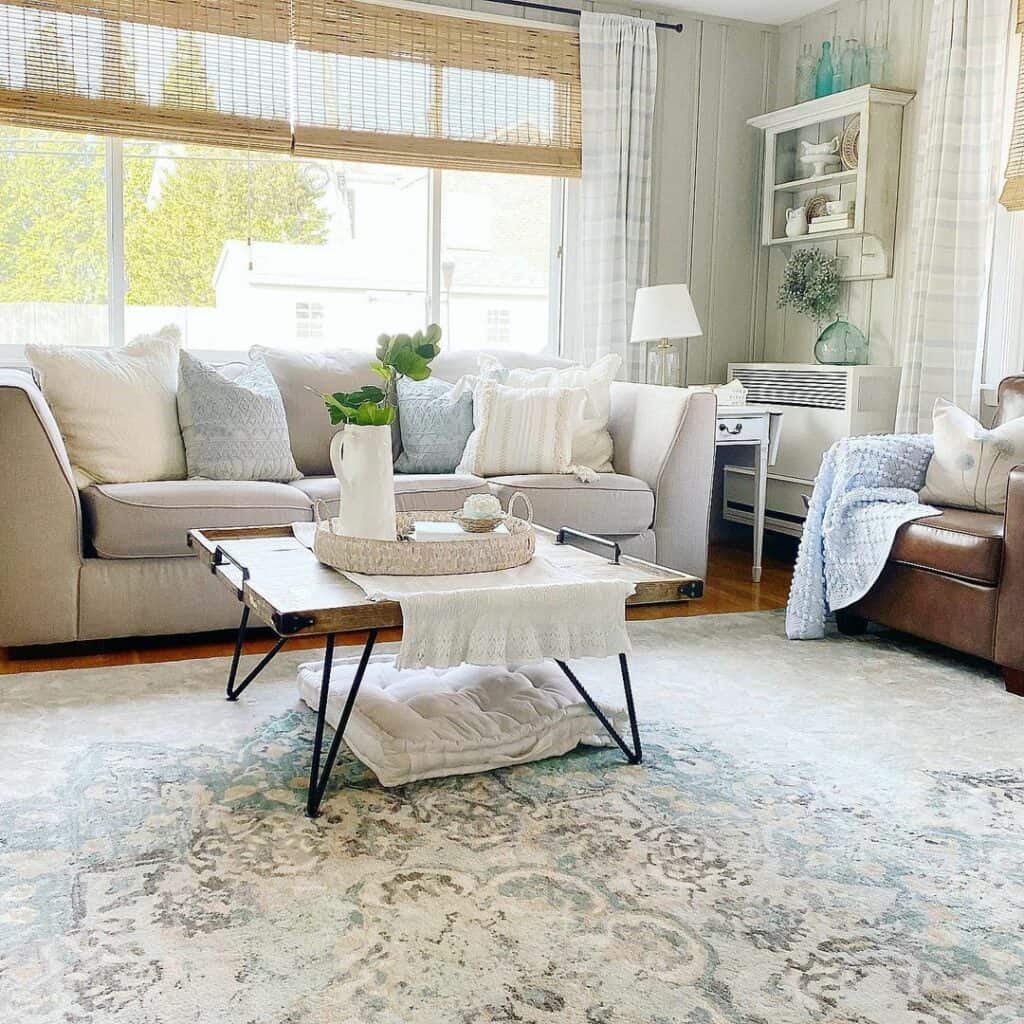 Soft Gray Plaid Curtains for a Farmhouse Living Room