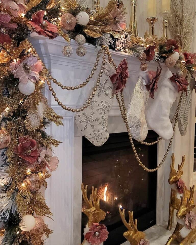 Sparkling Garland and White Christmas Mantel Décor
