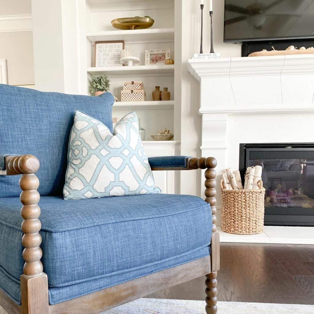 Spindle Accent Chair with Blue Upholstery