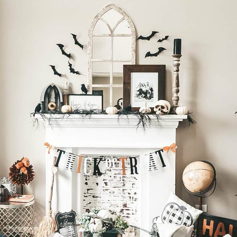 Spooky Faux Fireplace with Halloween Decorations