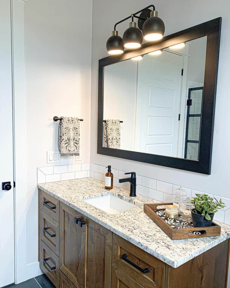 Stained Wood Washstand with Granite Countertop