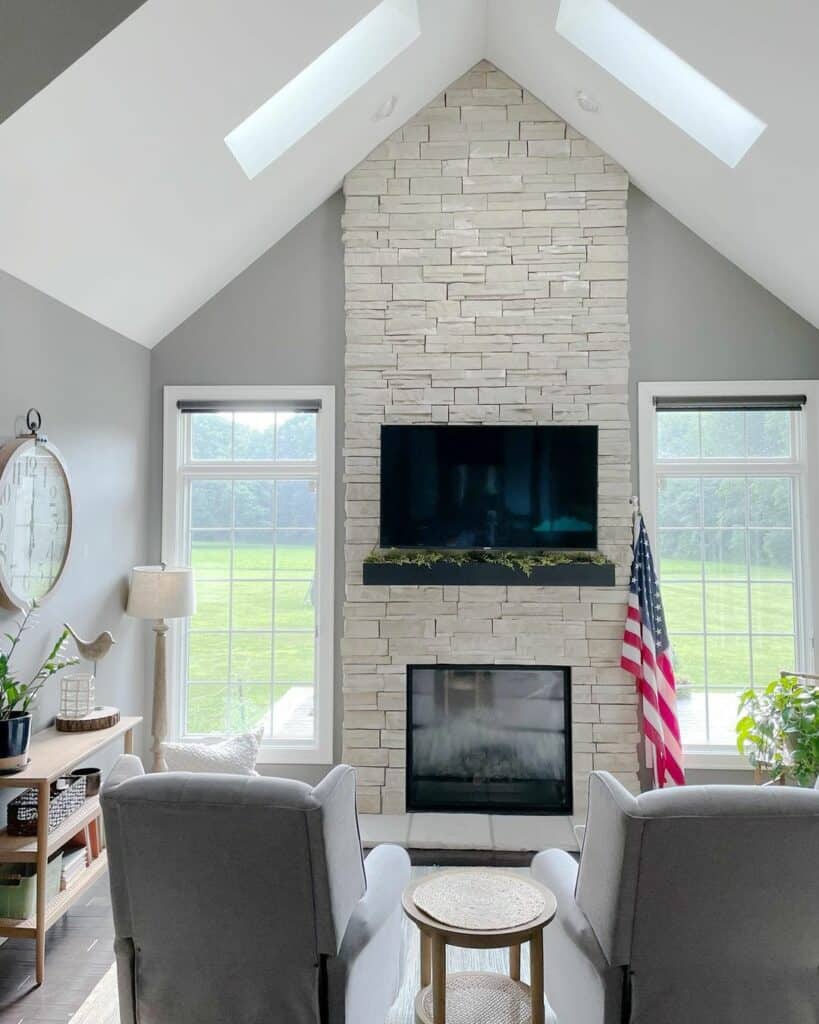 Stone Fireplace in Rustic Living Room