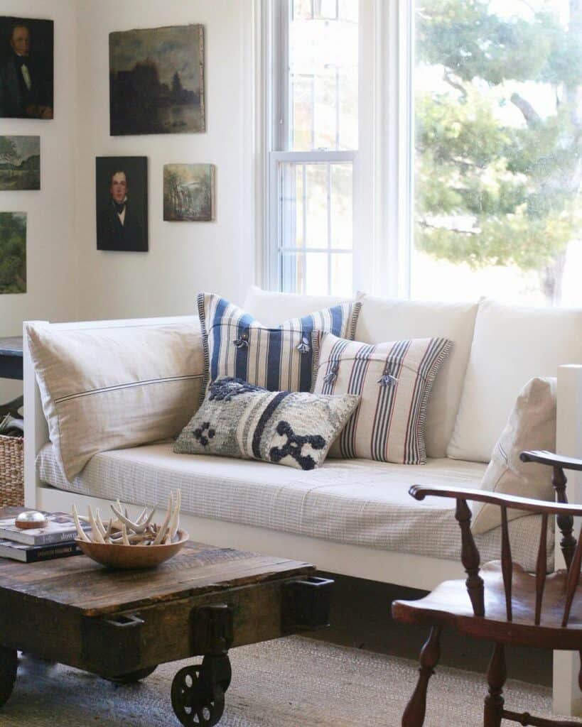 Striped Cushions and Vintage Coffee Table