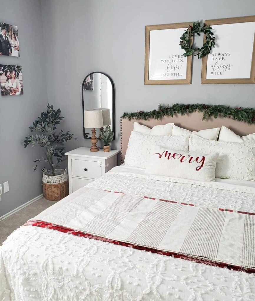 Styling a Holiday Room With White Nightstands and Bedding