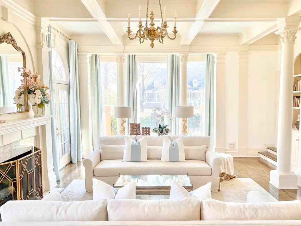 Stylish Beige Couches in French Country Living Room