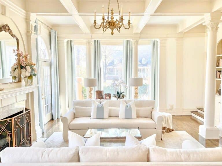 Stylish Beige Couches in French Country Living Room