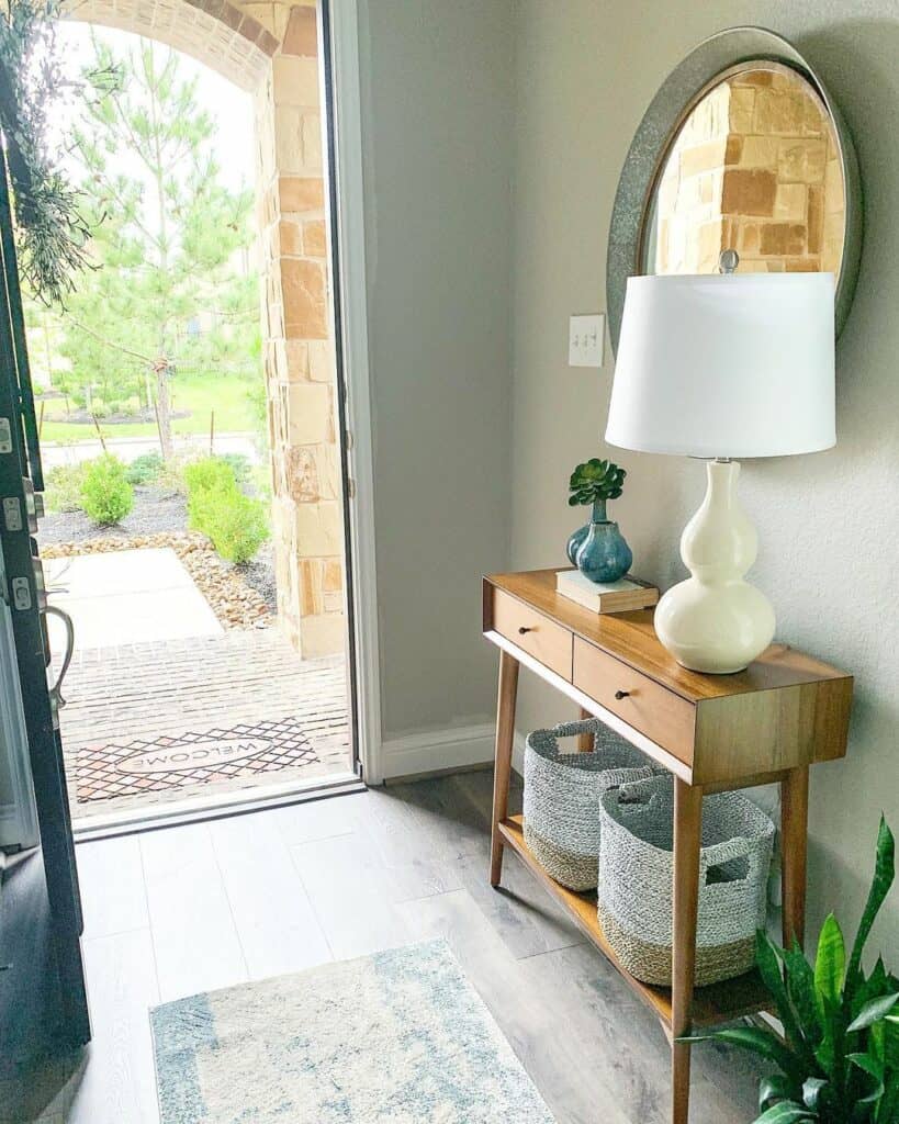 Stylish Entryway With Blue Accents