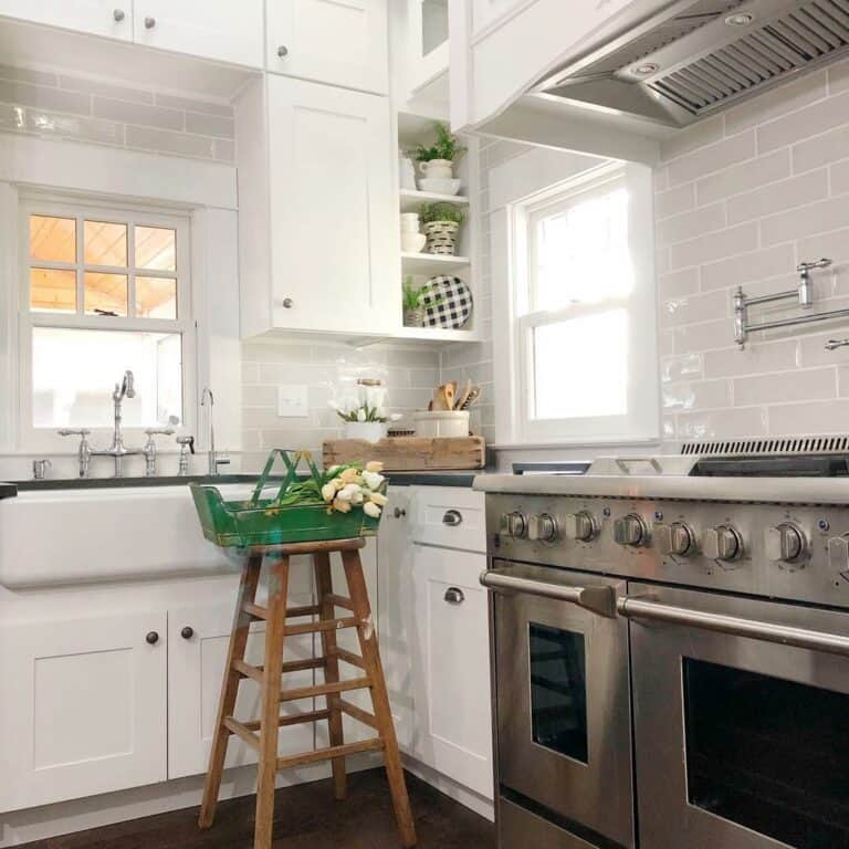 Subway Tile in Window Backsplash Kitchen